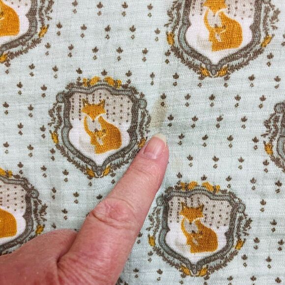 Patina Vie Baby Blanket Fox & Baby Print Green 100% Cotton Muslin 42” Square - Picture 5 of 5